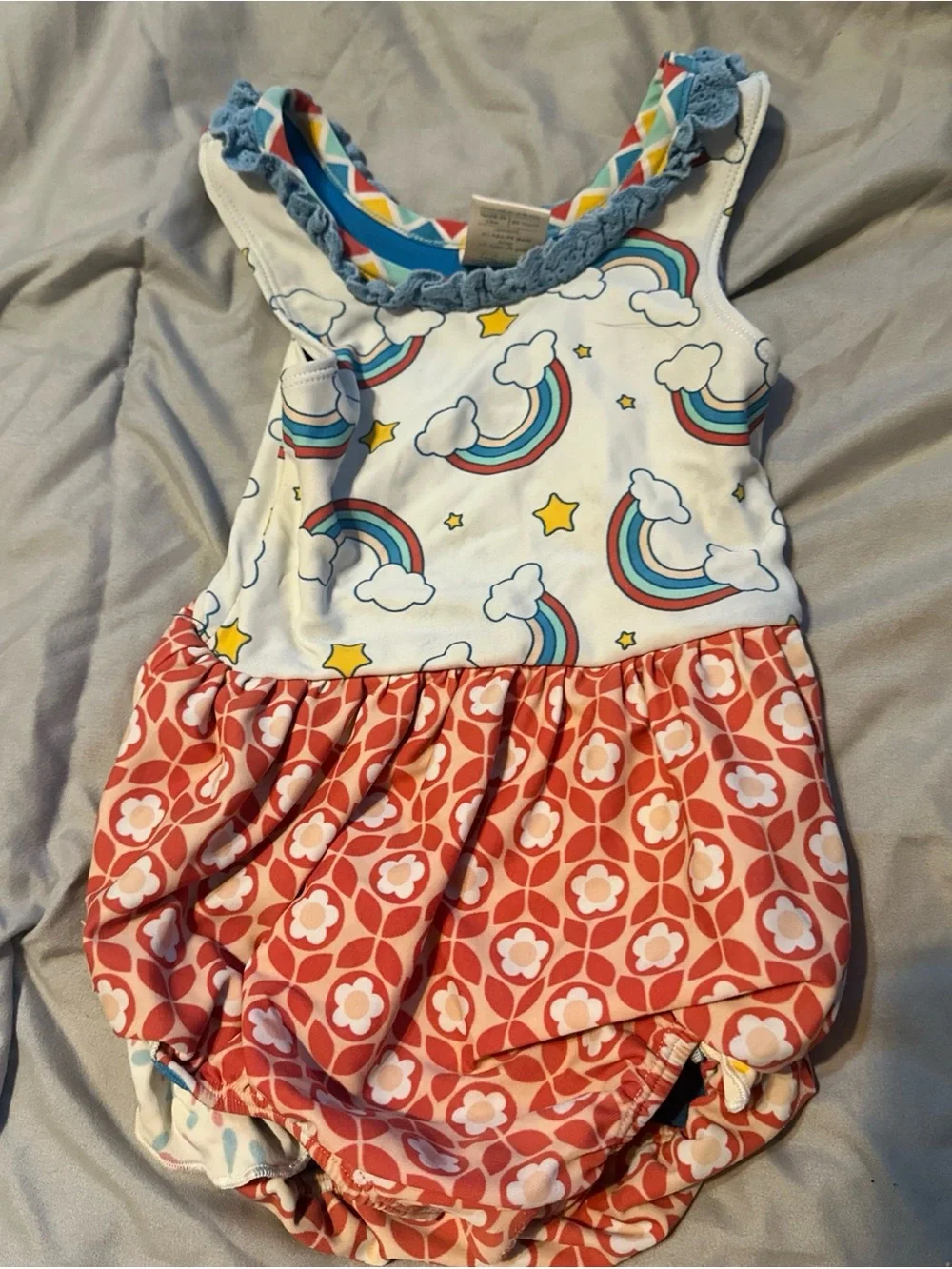 Wild Flowers Baby Girl Rainbow Cloud Swimsuit with Ruffles Size 2
